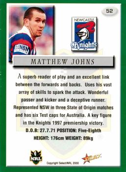 2000 Select #52 Matthew Johns Back